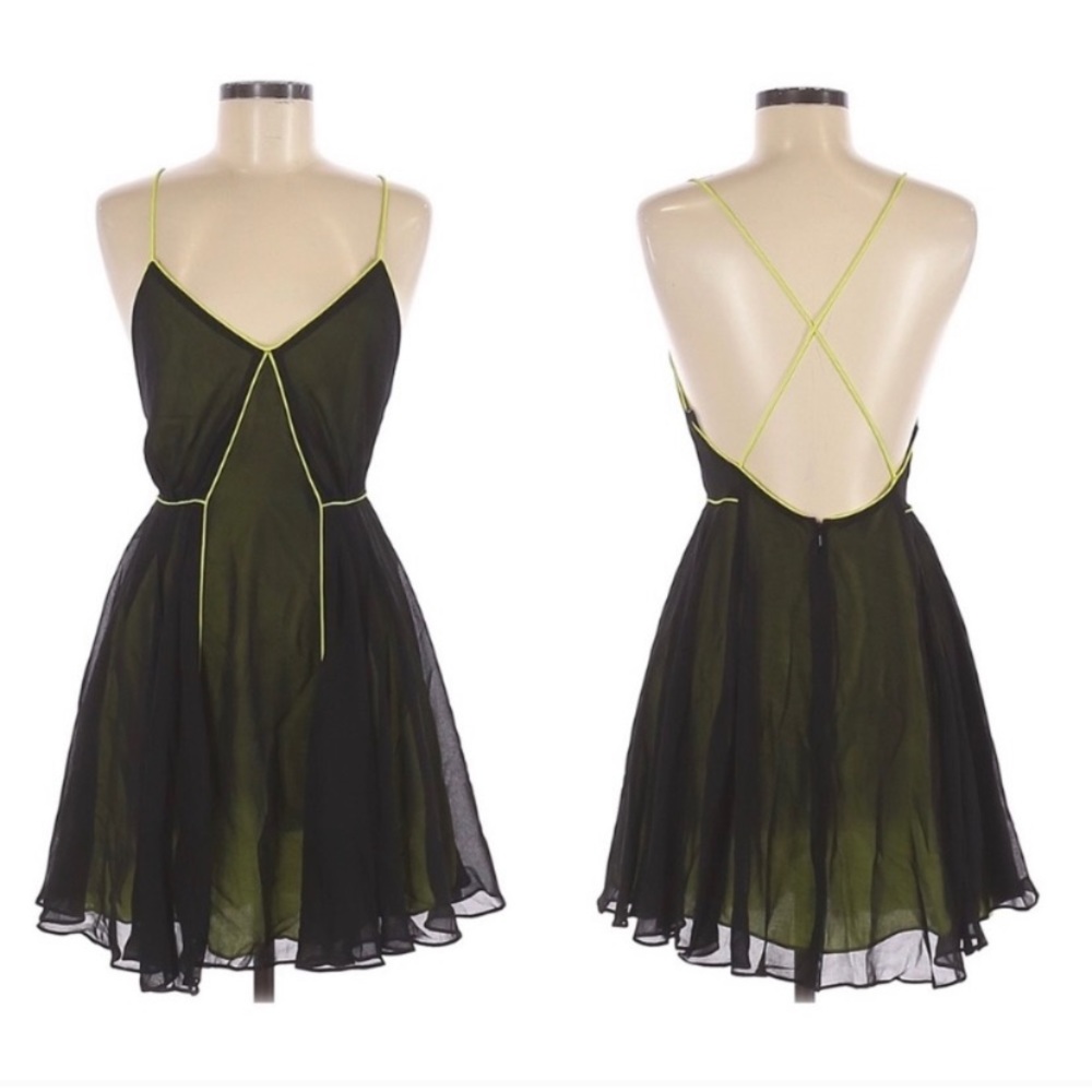Bardot Chiffon Mini Dress with Neon Underlay
